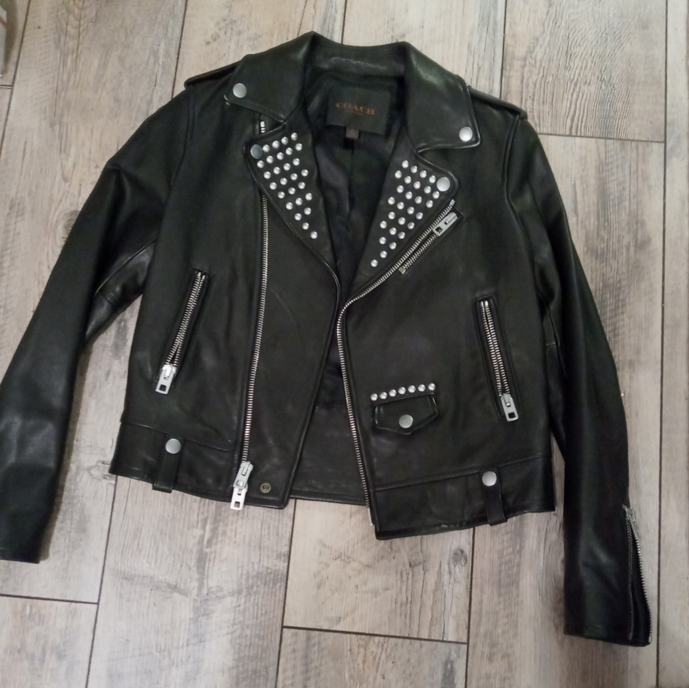 Coach studded leather jacket !